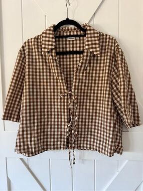 Rhythm. Brown Gingham Tie-Front Women's Top